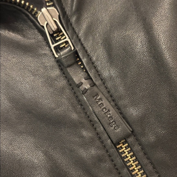 Mackage Black leather jacket with hidden hood in collar size small - Picture 6 of 10